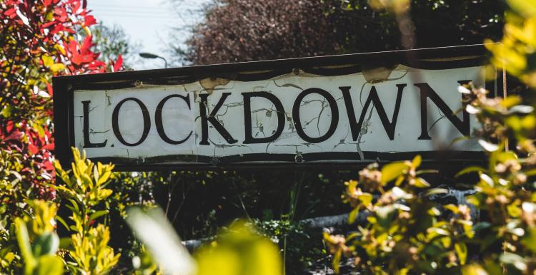 lockdown sign surrounded by plants