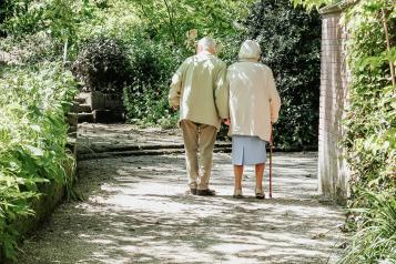 Elderly couple walking 